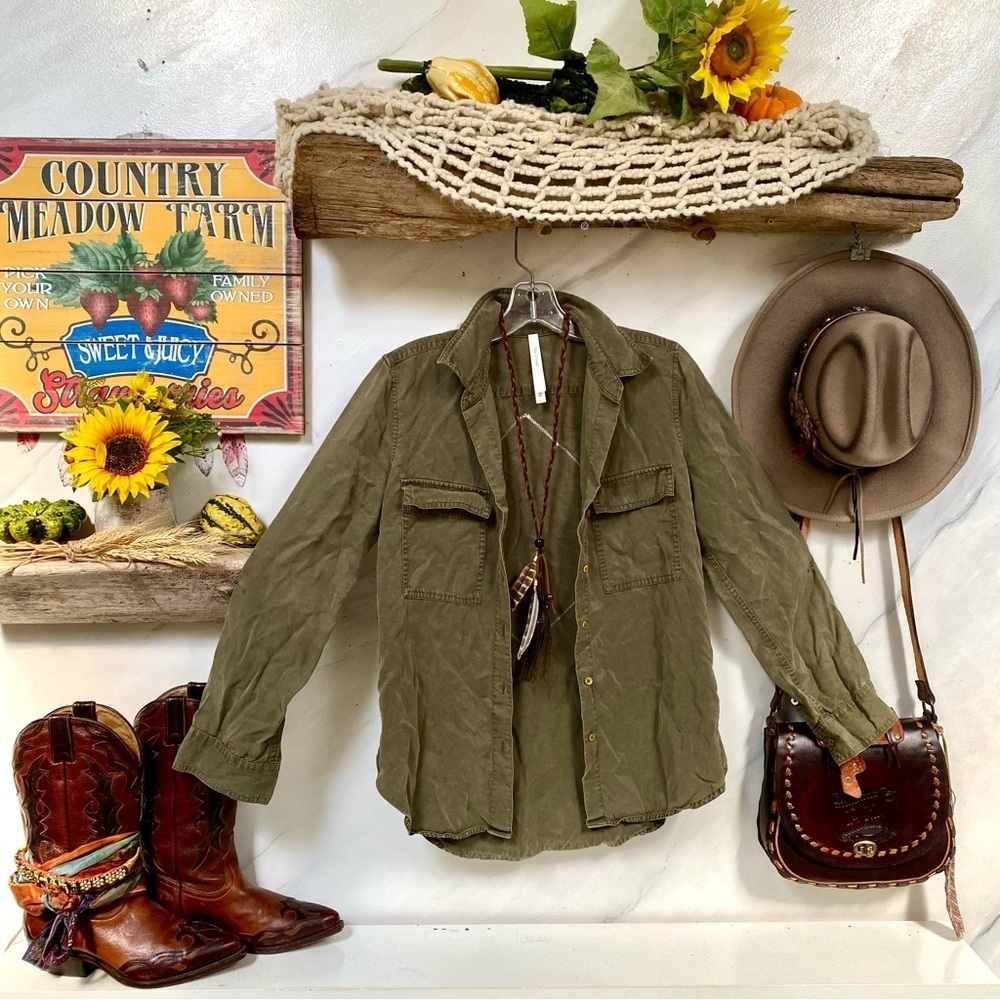 UPCYCLED Babaton safari vibe shirt/cover up w cabin cottage country vibe - Picture 11 of 13